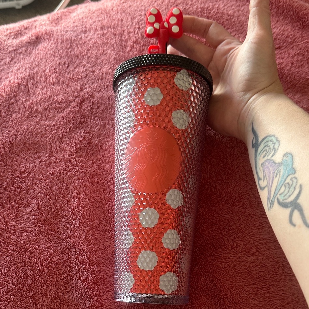 Starbucks Disney Minnie Mouse White Polka Dot Studded Tumble 24oz